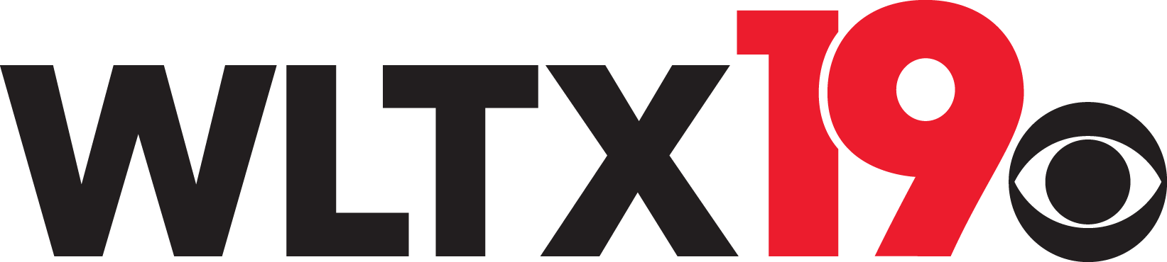 Logo for WLTX News 19.  The letters WLTX appear in bold black font.  The number 19 is bold and red.  The CBS eye logo appears at the end.  